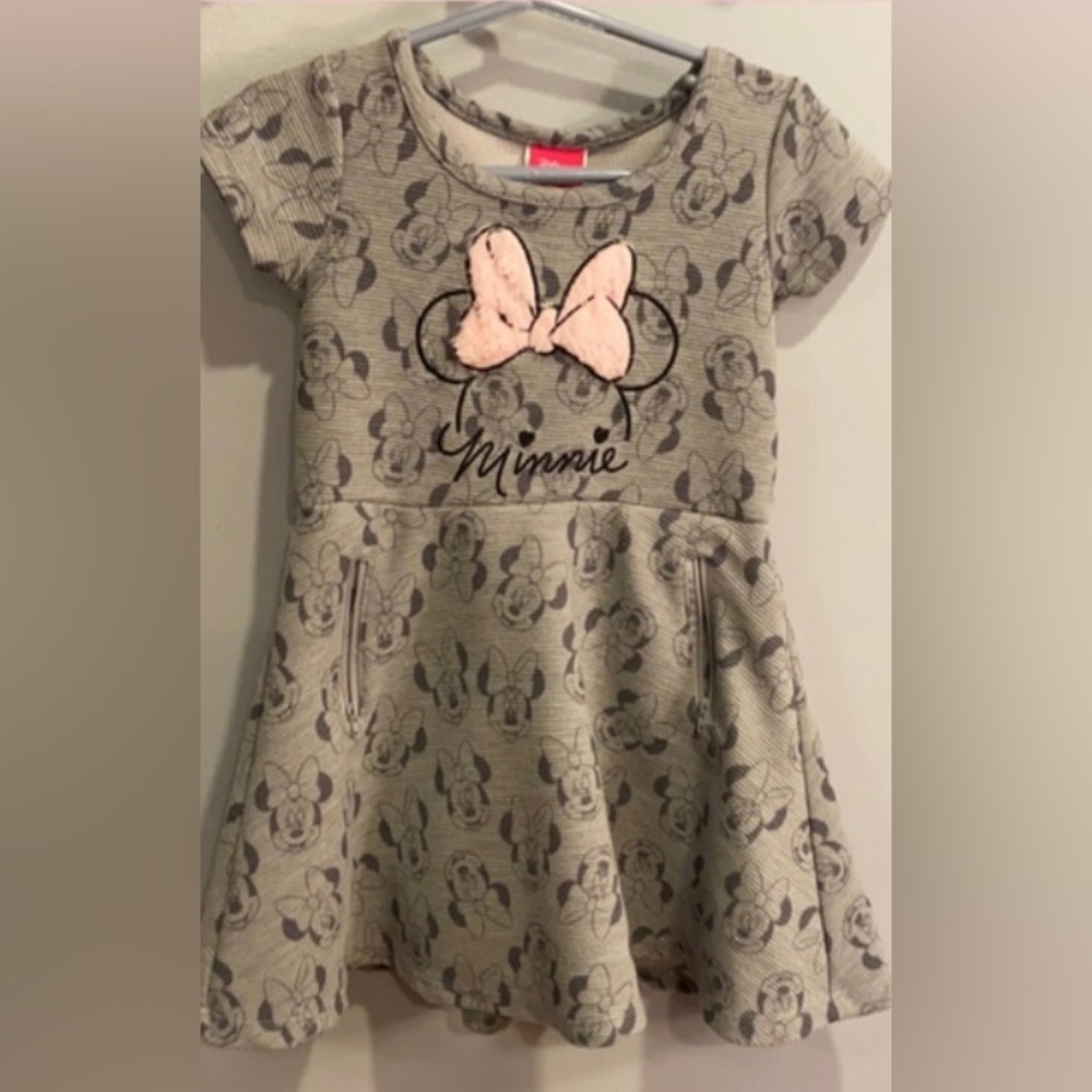 Gray Minnie Mouse Dress with Pink Furry Bow - 4T - NWOT